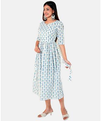 Buta Buti White Half Sleeve Cotton Hand Block Buti Print Womens Kurta 2