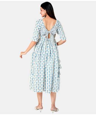 Buta Buti White Half Sleeve Cotton Hand Block Buti Print Womens Kurta 3