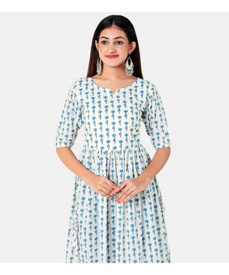 Buta Buti White Half Sleeve Cotton Hand Block Buti Print Womens Kurta 4