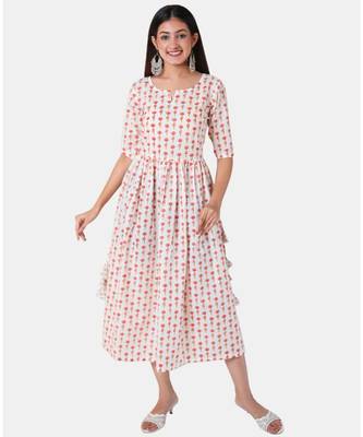 Buta Buti White Half Sleeve Cotton Hand Block Buti Print Womens Kurta 1