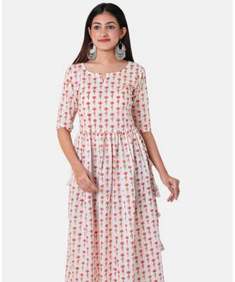 Buta Buti White Half Sleeve Cotton Hand Block Buti Print Womens Kurta 4