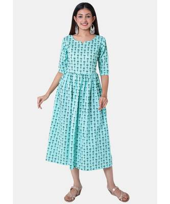 Buta Buti Blue Half Sleeve Cotton Hand Block Buti Print Womens Kurta 1