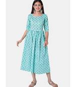 Buta Buti Blue Half Sleeve Cotton Hand Block Buti Print Womens Kurta