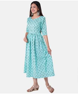 Buta Buti Blue Half Sleeve Cotton Hand Block Buti Print Womens Kurta 2