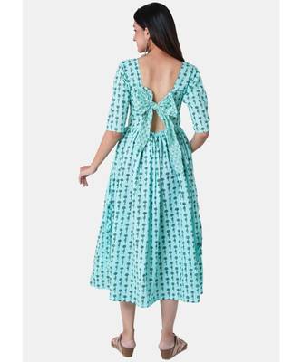 Buta Buti Blue Half Sleeve Cotton Hand Block Buti Print Womens Kurta 3