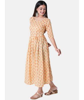 Buta Buti Yellow Half Sleeve Cotton Hand Block Buti Print Womens Kurta 2