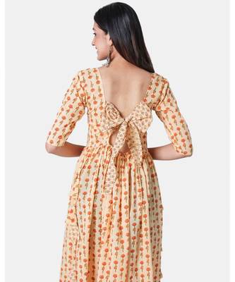 Buta Buti Yellow Half Sleeve Cotton Hand Block Buti Print Womens Kurta 3