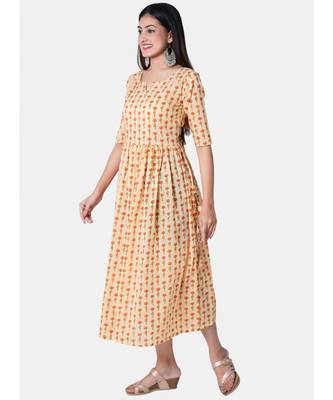 Buta Buti Yellow Half Sleeve Cotton Hand Block Buti Print Womens Kurta 4