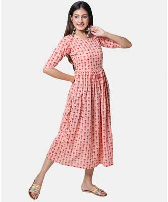 Buta Buti Pink Half Sleeve Cotton Hand Block Buti Print Womens Kurta 2