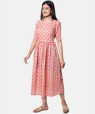 Buta Buti Pink Half Sleeve Cotton Hand Block Buti Print Womens Kurta 4