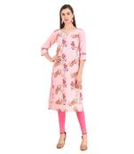 SWAGG INDIA  Wear Lucknow Chikan Needlecraft Digital Printed Rayon Regular Wear Ligth Pink Kurti Kurta