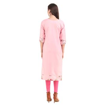 SWAGG INDIA  Wear Lucknow Chikan Needlecraft Digital Printed Rayon Regular Wear Ligth Pink Kurti Kurta 2