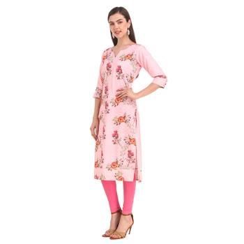 SWAGG INDIA  Wear Lucknow Chikan Needlecraft Digital Printed Rayon Regular Wear Ligth Pink Kurti Kurta 3
