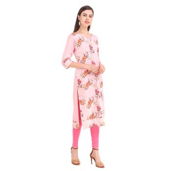 SWAGG INDIA  Wear Lucknow Chikan Needlecraft Digital Printed Rayon Regular Wear Ligth Pink Kurti Kurta 4