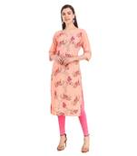 SWAGG INDIA  Wear Lucknow Chikan Needlecraft Digital Printed Rayon Regular Wear Peach Kurti Kurta