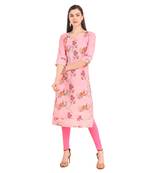SWAGG INDIA  Wear Lucknow Chikan Needlecraft Digital Printed Rayon Regular Wear Pink Kurti Kurta