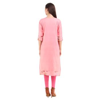 SWAGG INDIA  Wear Lucknow Chikan Needlecraft Digital Printed Rayon Regular Wear Pink Kurti Kurta 2