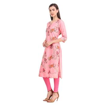 SWAGG INDIA  Wear Lucknow Chikan Needlecraft Digital Printed Rayon Regular Wear Pink Kurti Kurta 3