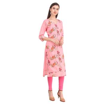 SWAGG INDIA  Wear Lucknow Chikan Needlecraft Digital Printed Rayon Regular Wear Pink Kurti Kurta 4