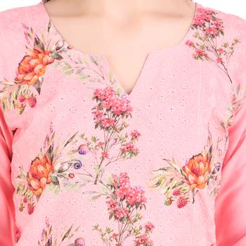 SWAGG INDIA  Wear Lucknow Chikan Needlecraft Digital Printed Rayon Regular Wear Pink Kurti Kurta 5