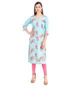 SWAGG INDIA  Wear Lucknow Chikan Needlecraft Digital Printed Rayon Regular Wear Sky Blue Kurti Kurta
