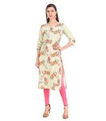 SWAGG INDIA  Wear Lucknow Chikan Needlecraft Digital Printed Rayon Regular Wear Olive Green Kurti Kurta
