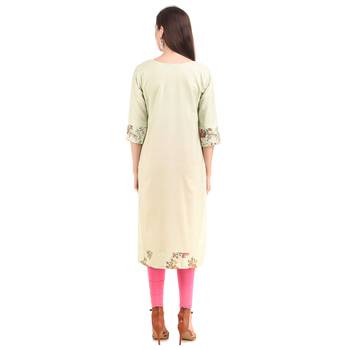 SWAGG INDIA  Wear Lucknow Chikan Needlecraft Digital Printed Rayon Regular Wear Olive Green Kurti Kurta 2