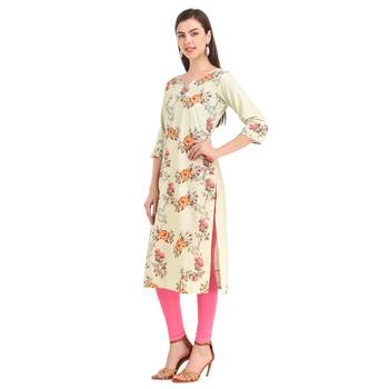 SWAGG INDIA  Wear Lucknow Chikan Needlecraft Digital Printed Rayon Regular Wear Olive Green Kurti Kurta 3