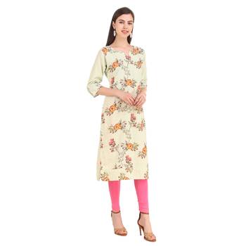 SWAGG INDIA  Wear Lucknow Chikan Needlecraft Digital Printed Rayon Regular Wear Olive Green Kurti Kurta 4