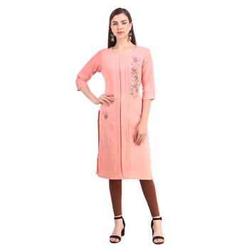 SWAGG INDIA  Wear Hand Work Embroidery Viscose Fabric with Inner Baby Pink Kurta Kurti 1