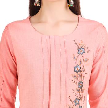 SWAGG INDIA  Wear Hand Work Embroidery Viscose Fabric with Inner Baby Pink Kurta Kurti 3