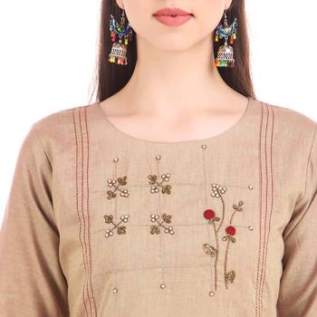 SWAGG INDIA  Wear Hand Work Embroidery Viscose Fabric with Inner Brown Kurta Kurti 3