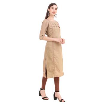 SWAGG INDIA  Wear Hand Work Embroidery Viscose Fabric with Inner Brown Kurta Kurti 5