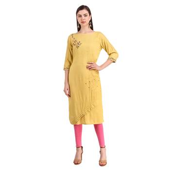 SWAGG INDIA  Wear Hand Work Embroidery Viscose Fabric with Inner Yellow Kurta Kurti 1