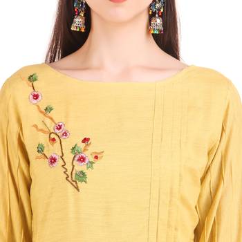 SWAGG INDIA  Wear Hand Work Embroidery Viscose Fabric with Inner Yellow Kurta Kurti 3