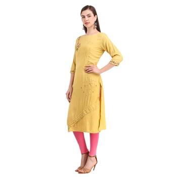 SWAGG INDIA  Wear Hand Work Embroidery Viscose Fabric with Inner Yellow Kurta Kurti 4