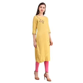 SWAGG INDIA  Wear Hand Work Embroidery Viscose Fabric with Inner Yellow Kurta Kurti 5