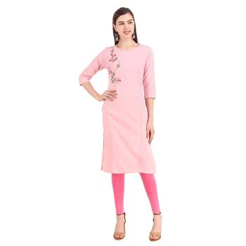 SWAGG INDIA  Wear Hand Work Embroidery Viscose Fabric with Inner Light Pink Kurta Kurti 1