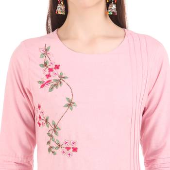 SWAGG INDIA  Wear Hand Work Embroidery Viscose Fabric with Inner Light Pink Kurta Kurti 3