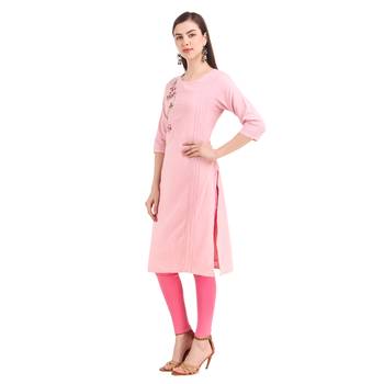 SWAGG INDIA  Wear Hand Work Embroidery Viscose Fabric with Inner Light Pink Kurta Kurti 4