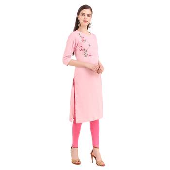 SWAGG INDIA  Wear Hand Work Embroidery Viscose Fabric with Inner Light Pink Kurta Kurti 5