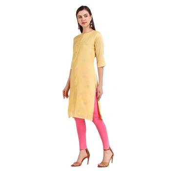 SWAGG INDIA Wear Viscose Chanderi With Sequins Embroidery Gold Color Kurta Kurti 1