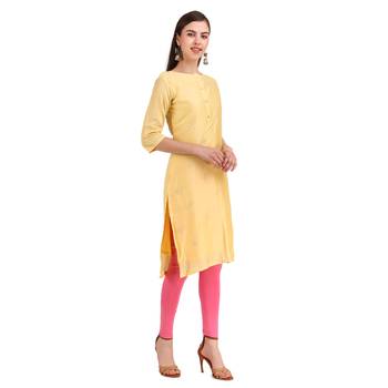 SWAGG INDIA Wear Viscose Chanderi With Sequins Embroidery Gold Color Kurta Kurti 2
