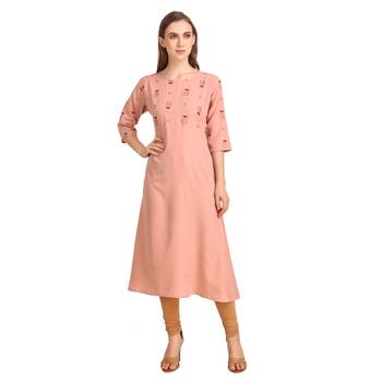 SWAGG INDIA Wear Poly Crepe Foil A- Line Light Peach Color kurta kurti 1
