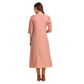 SWAGG INDIA Wear Poly Crepe Foil A- Line Light Peach Color kurta kurti 2