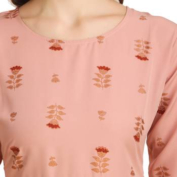 SWAGG INDIA Wear Poly Crepe Foil A- Line Light Peach Color kurta kurti 3