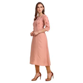 SWAGG INDIA Wear Poly Crepe Foil A- Line Light Peach Color kurta kurti 4