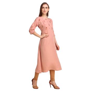 SWAGG INDIA Wear Poly Crepe Foil A- Line Light Peach Color kurta kurti 5