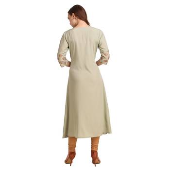 SWAGG INDIA Wear Poly Crepe Foil A- Line Light Olive Color kurta kurti 2
