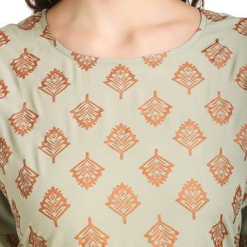 SWAGG INDIA Wear Poly Crepe Foil A- Line Light Olive Color kurta kurti 3
